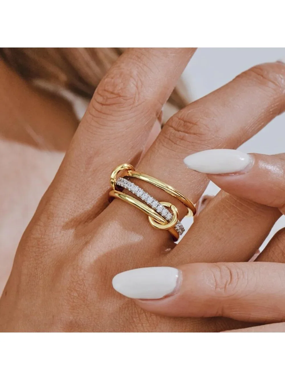 14K Gold Plated Stackable Rings Set, CZ Cubic Zirconia, Interlocking Bands for